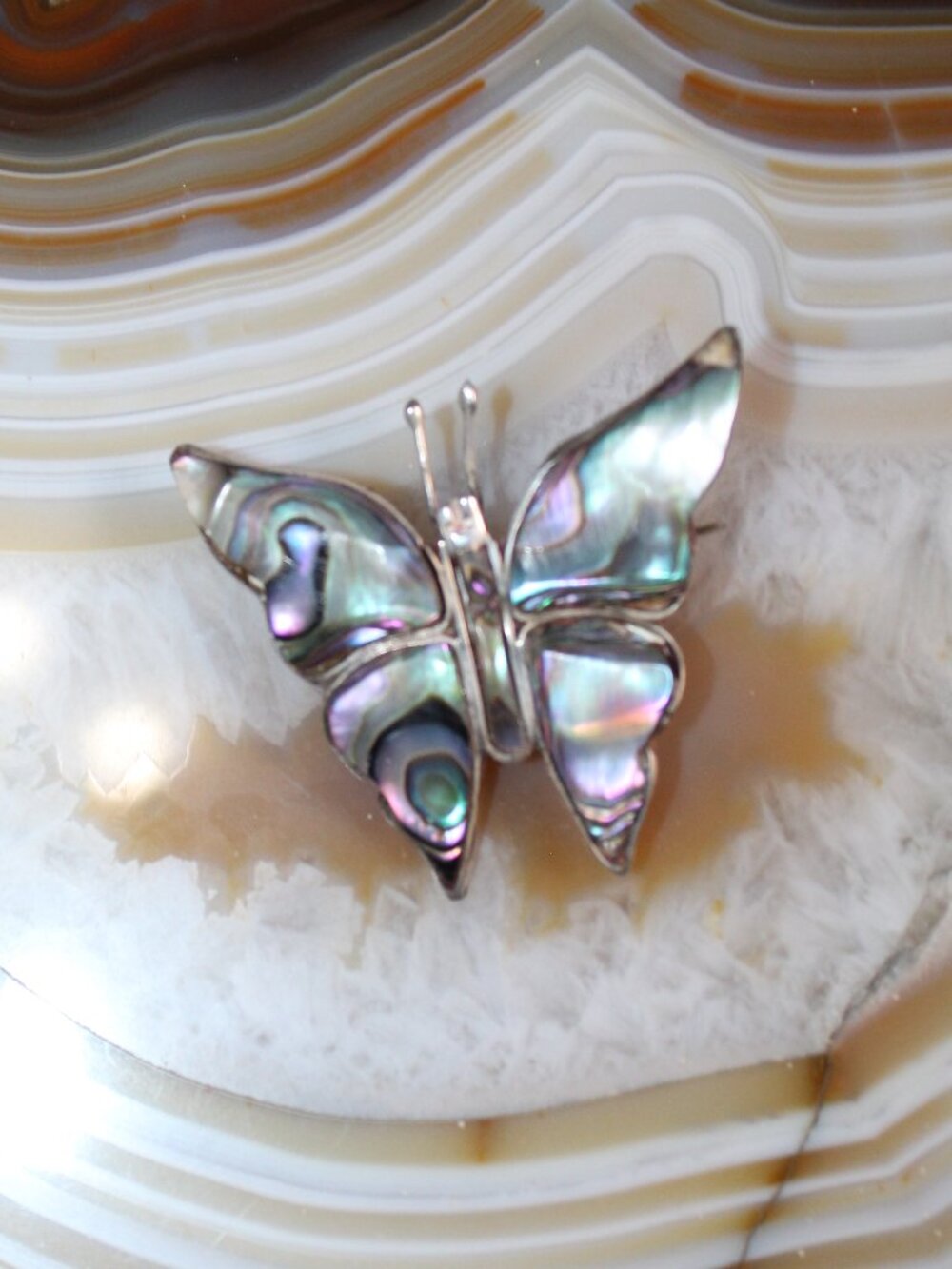 Vintage TAXCO Mexico Sterling Silver Abalone Shell Inlay Brooch Pin Butterfly